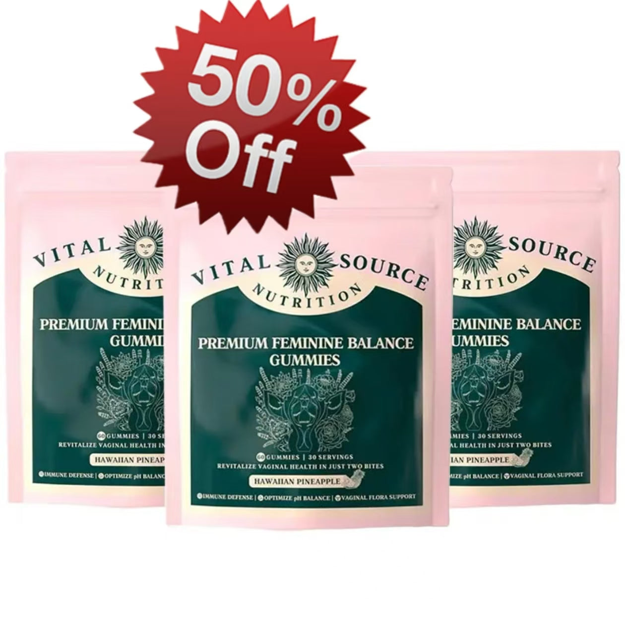 Vital Source Feminine Balance Gummies - Hawaiian Pineapple - 60 Gummies - 30 Servings