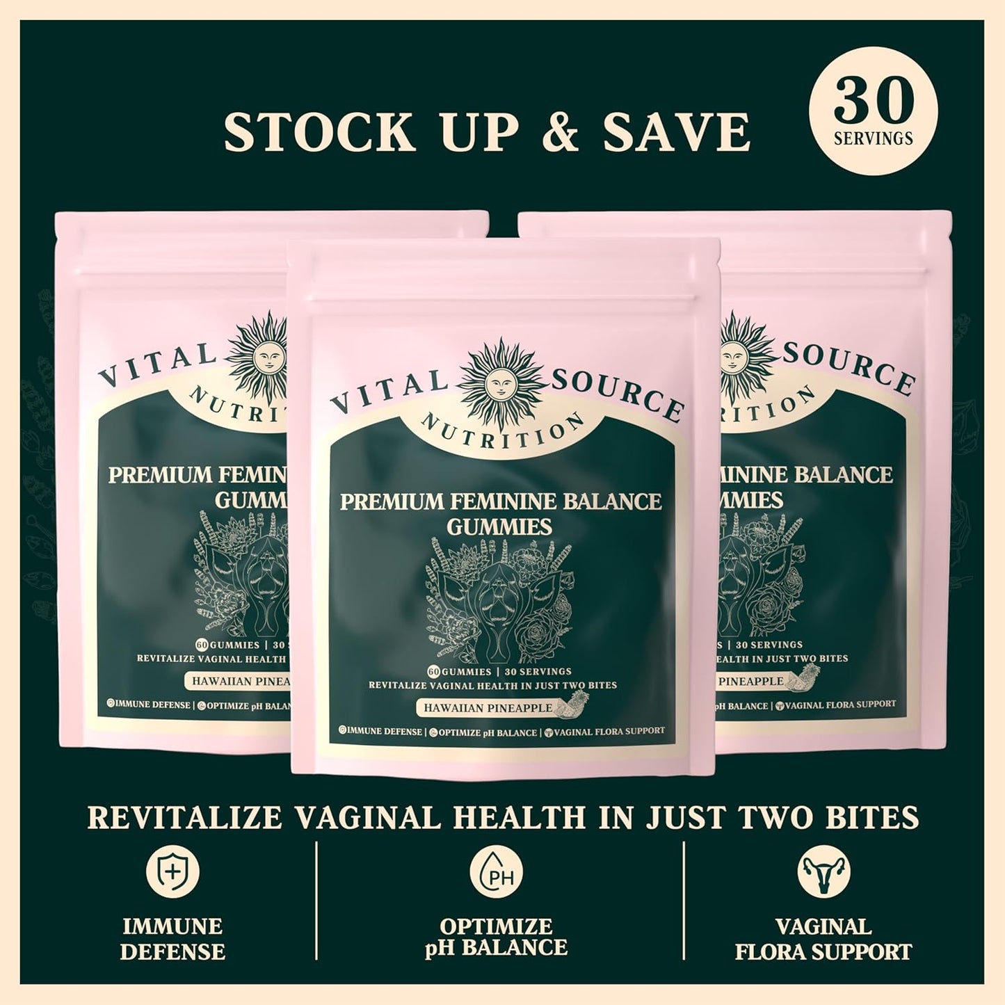 Vital Source Feminine Balance Gummies - Hawaiian Pineapple - 60 Gummies - 30 Servings