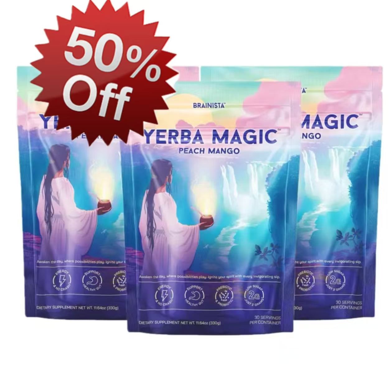 Yerba Magic | Yerba Mate Instant Tea Powder | Strawberry Matcha & Peach Mango Flavors | 30 Servings