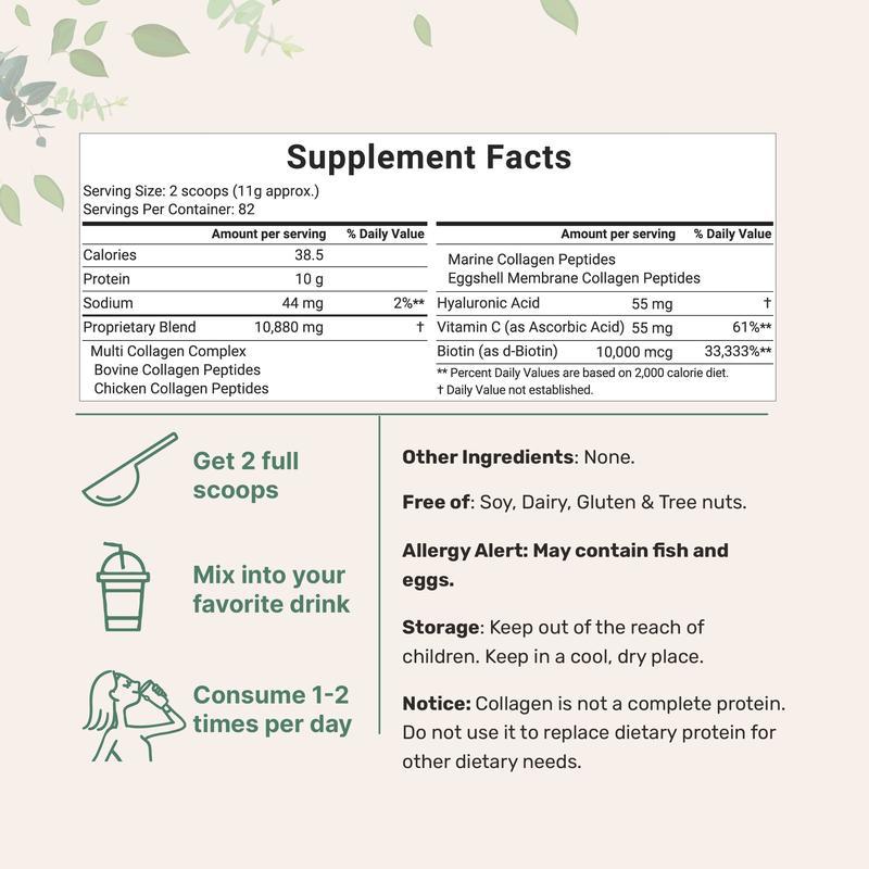 Micro Ingredients Multi Collagen Peptides Powder - Hydrolyzed Protein Peptides (Type I, II,III,V,X) with Hyaluronic Acid,Multi Collagen Peptides Powder