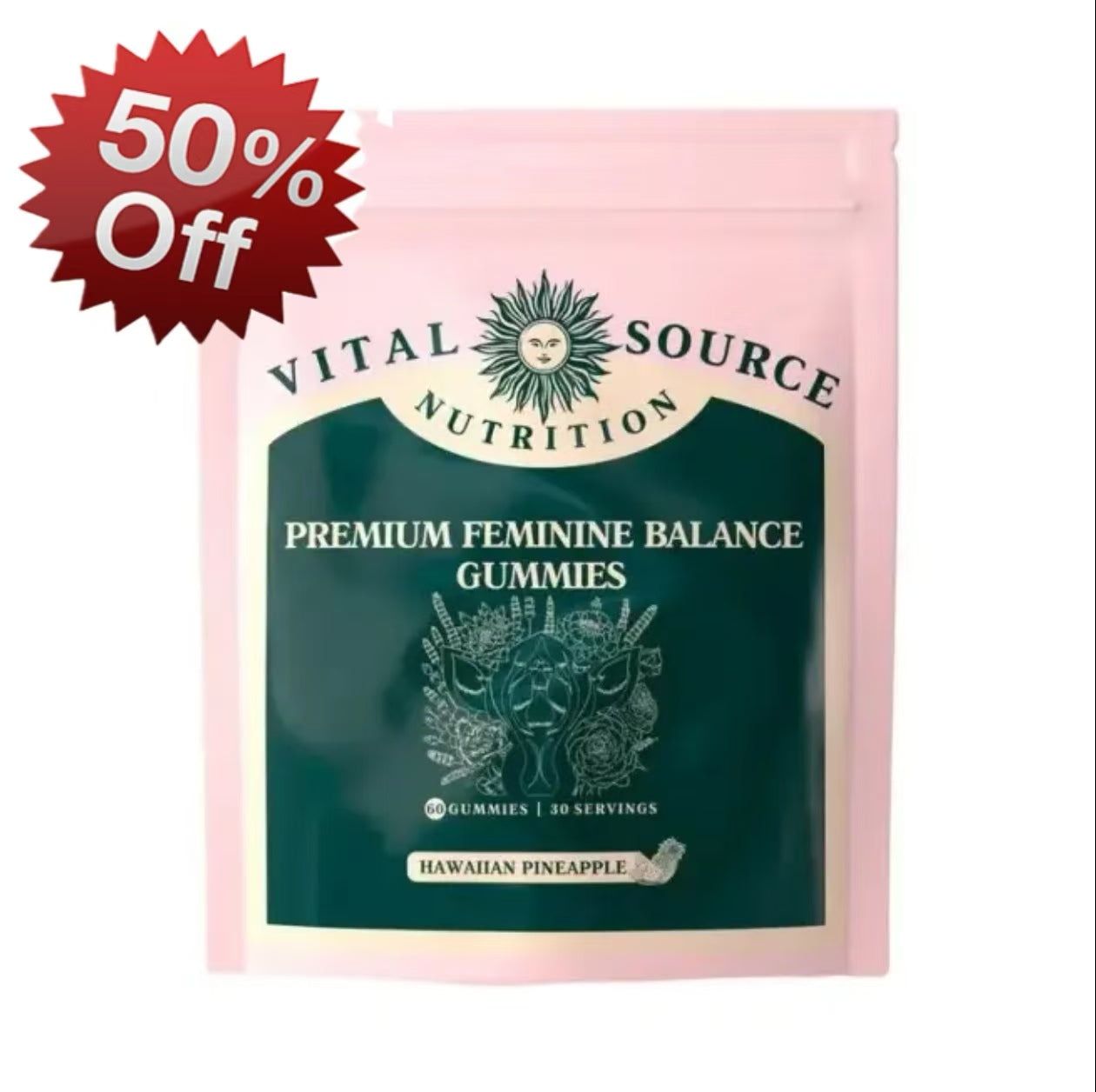 Vital Source Nutrition - Premium Feminine Balance Gummies - for Women’s Health & Wellness - Immune Support - Vegan, Gluten-Free & Halal - Hawaiian Pineapple - 60 Gummies - 30 Serving