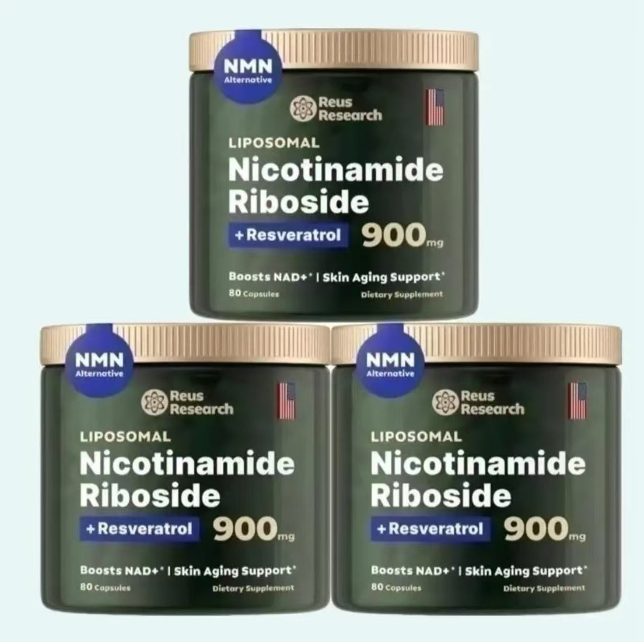 Reus Research NR900-NAD+Supplement for Skin Aging Support, Energy, and Focus - 80 Count - Vitamin Healthcare Fitness