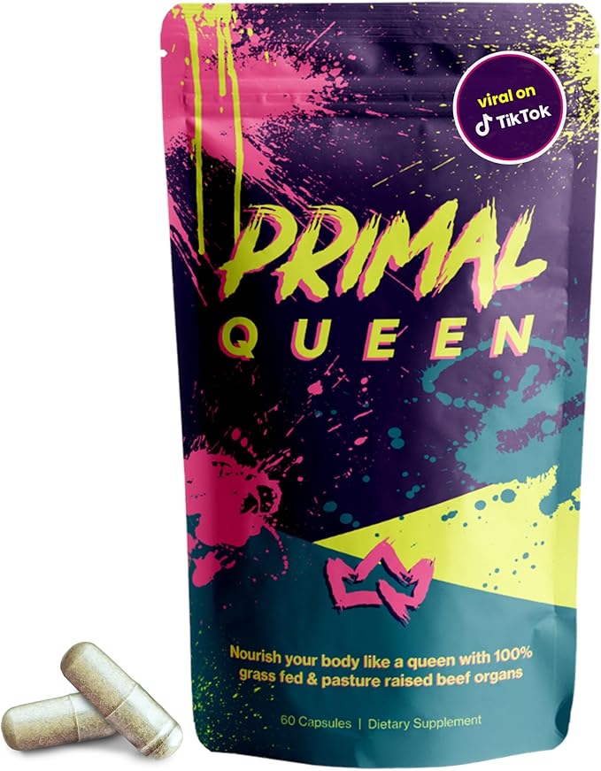 Primal Queen Female-Optimized Beef Organ Superfood Supplement (Beef Liver, Kidney, Heart, & 3 More) - 100% Grass Fed, Pasture Raised Cattle - Balance Hormones, Energy, & More for Women