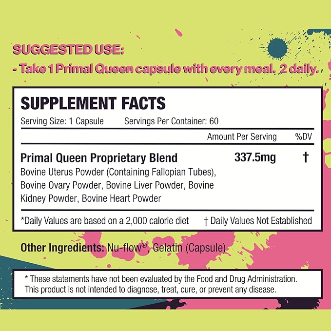 Primal Queen Female-Optimized Beef Organ Superfood Supplement (Beef Liver, Kidney, Heart, & 3 More) - 100% Grass Fed, Pasture Raised Cattle - Balance Hormones, Energy, & More for Women