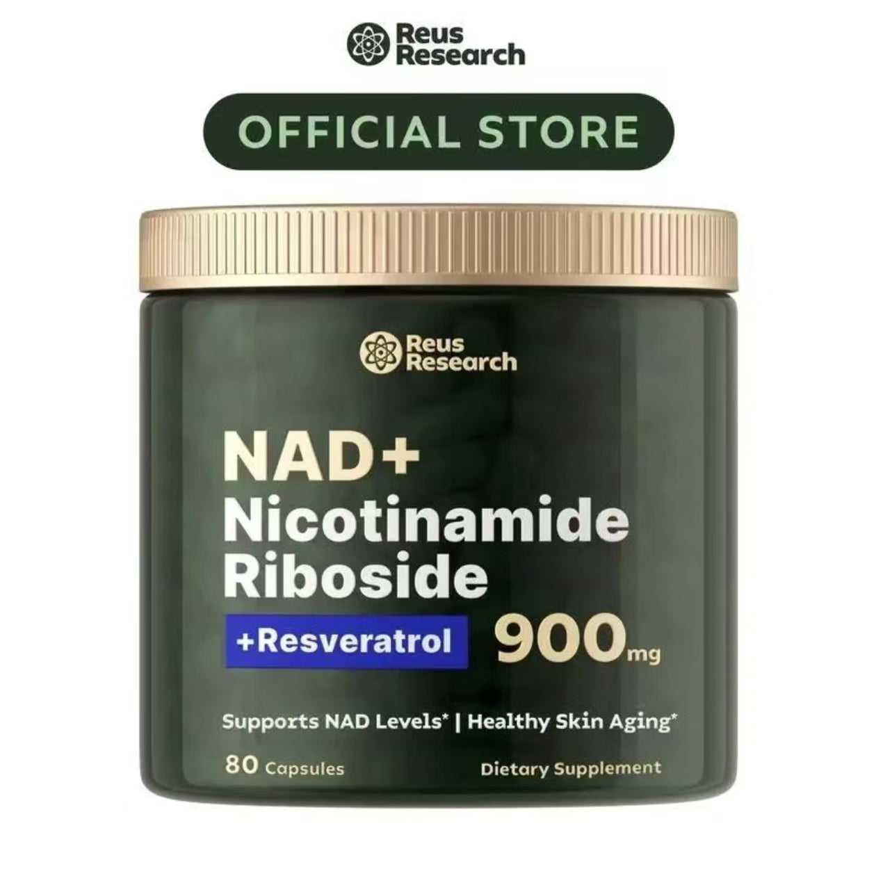 Reus Research NR900-NAD+Supplement for Skin Aging Support, Energy, and Focus - 80 Count - Vitamin Healthcare Fitness
