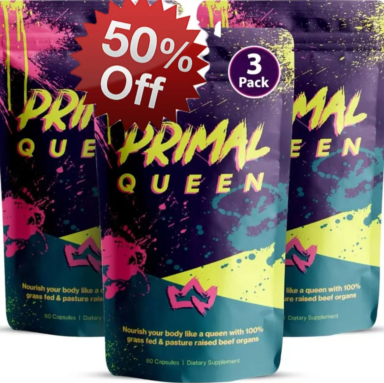 Primal Queen Female-Optimized Beef Organ Superfood Supplement (Beef Liver, Kidney, Heart, & 3 More) - 100% Grass Fed, Pasture Raised Cattle - Balance Hormones, Energy, & More for Women